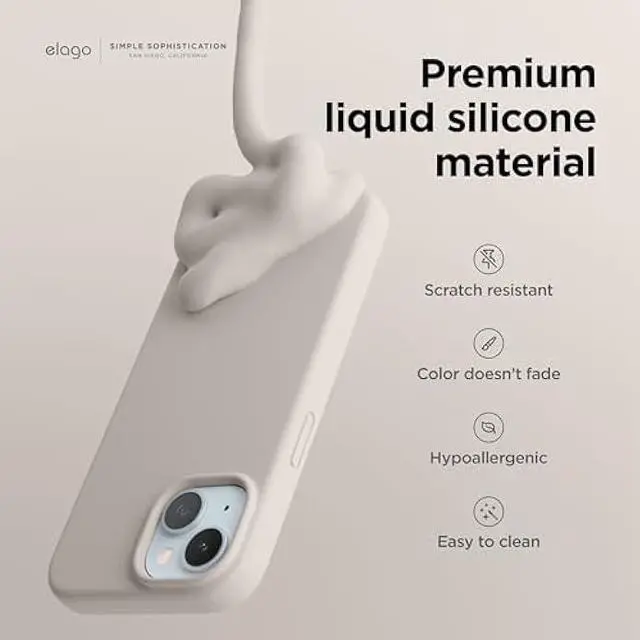 Alt view image 3 of 6 - elago Compatible with iPhone 15 Plus Case, Liquid Silicone Case, Full Body Protective Cover, Shockproof, Slim Phone Case, Anti-Scratch Soft Microfiber Lining, 6.7 inch (Stone)