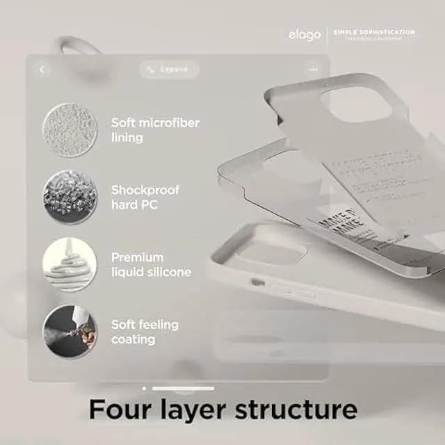 Alt view image 4 of 6 - elago Compatible with iPhone 15 Plus Case, Liquid Silicone Case, Full Body Protective Cover, Shockproof, Slim Phone Case, Anti-Scratch Soft Microfiber Lining, 6.7 inch (Stone)