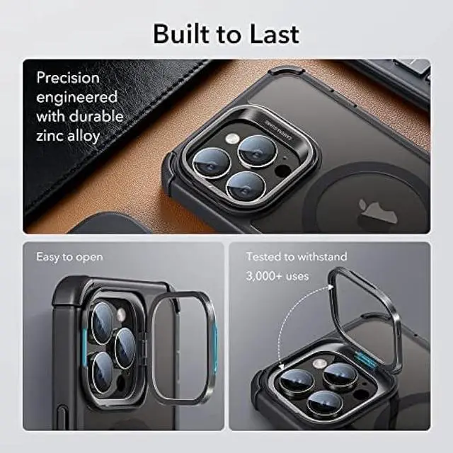 Alt view image 6 of 6 - ESR for iPhone 14 Pro Case,Full Body Shockproof Case Compatible with MagSafe,Military-Grade Protection, Magnetic Phone Case for iPhone 14 Pro,Shock Armor Kickstand Case (HaloLock), Clear Black