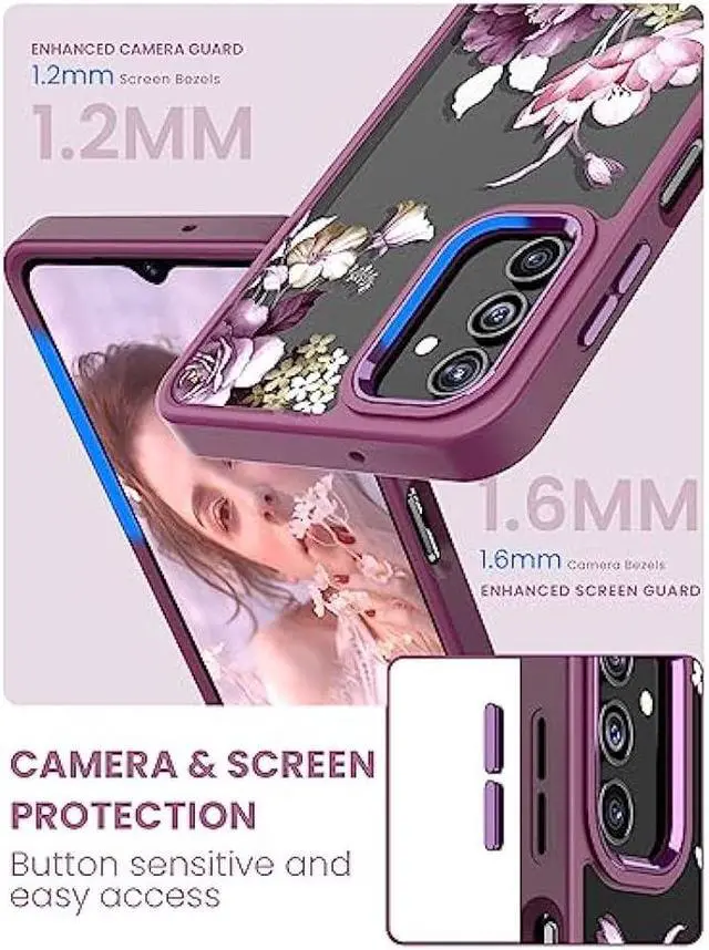 Alt view image 3 of 6 - Dretal for Samsung A13 5G Case, Galaxy A13 5G Case + Tempered Glass Screen Protector,Military Grade Drop Tested Hard Back & Soft Edge Slim Flower Women Girls Protective Cover for A13 4G (Purple)