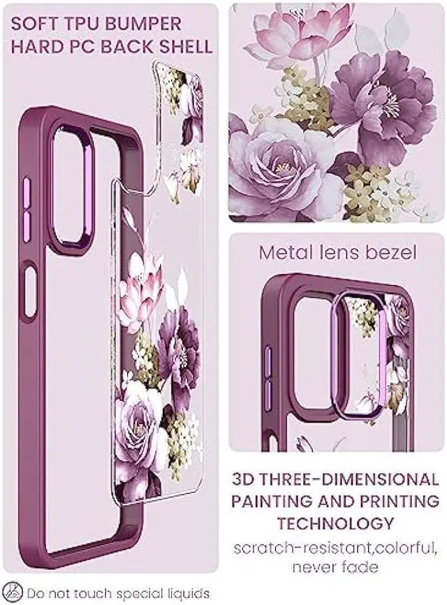 Alt view image 4 of 6 - Dretal for Samsung A13 5G Case, Galaxy A13 5G Case + Tempered Glass Screen Protector,Military Grade Drop Tested Hard Back & Soft Edge Slim Flower Women Girls Protective Cover for A13 4G (Purple)