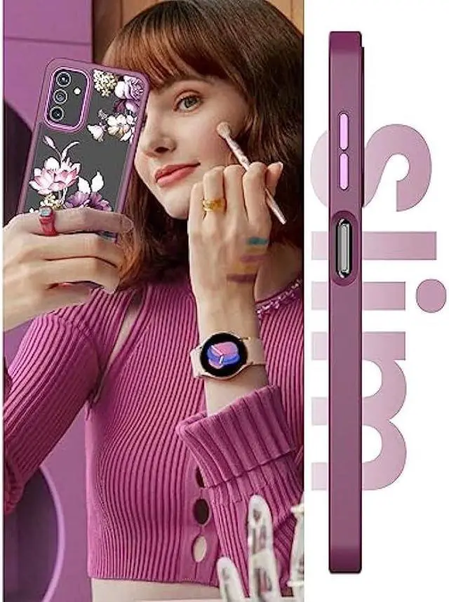 Alt view image 5 of 6 - Dretal for Samsung A13 5G Case, Galaxy A13 5G Case + Tempered Glass Screen Protector,Military Grade Drop Tested Hard Back & Soft Edge Slim Flower Women Girls Protective Cover for A13 4G (Purple)