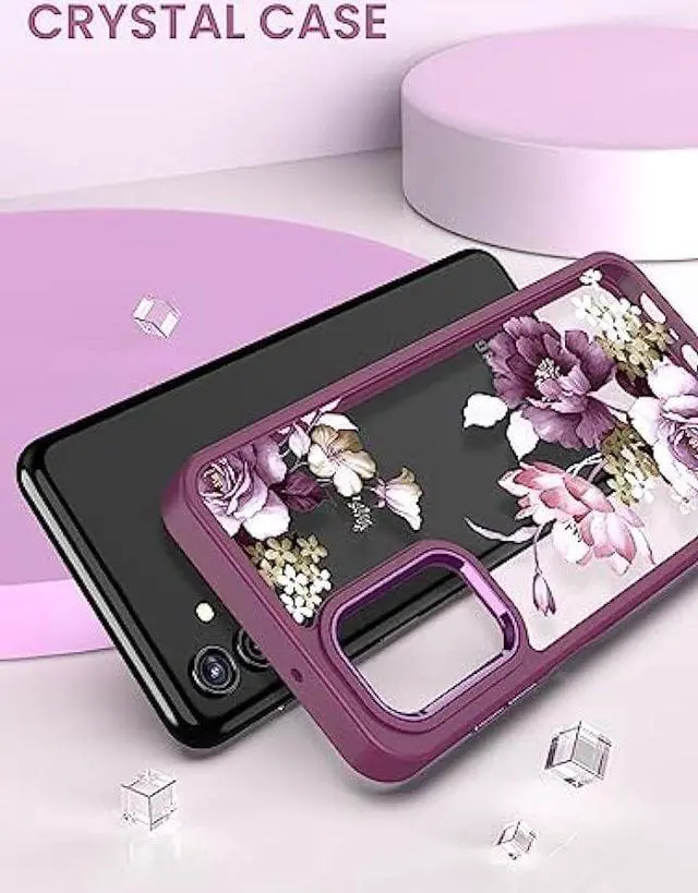 Alt view image 6 of 6 - Dretal for Samsung A13 5G Case, Galaxy A13 5G Case + Tempered Glass Screen Protector,Military Grade Drop Tested Hard Back & Soft Edge Slim Flower Women Girls Protective Cover for A13 4G (Purple)