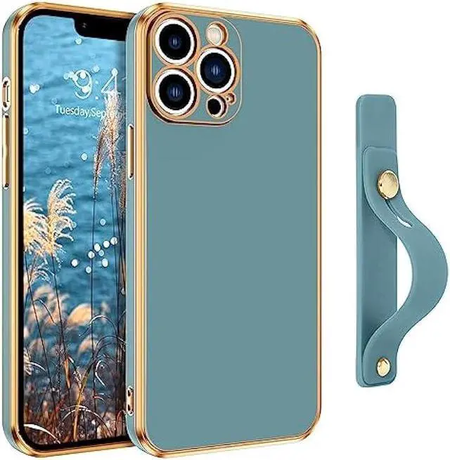 Main image of VENINGO iPhone 13 Pro Max Phone Case,iPhone 13 Pro Max Case,Slim Fit Soft TPU with Adjustable Wristband Kickstand Scratch Resistant Shockproof Protective Cover for iPhone 13 Pro Max 6.7, Blue Grey