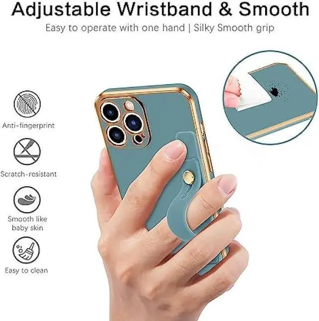 Alt view image 3 of 7 - VENINGO iPhone 13 Pro Max Phone Case,iPhone 13 Pro Max Case,Slim Fit Soft TPU with Adjustable Wristband Kickstand Scratch Resistant Shockproof Protective Cover for iPhone 13 Pro Max 6.7, Blue Grey
