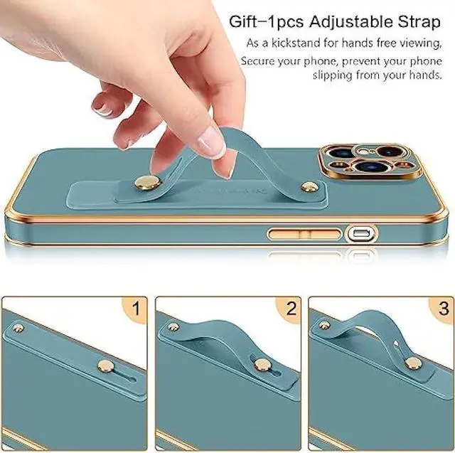 Alt view image 4 of 7 - VENINGO iPhone 13 Pro Max Phone Case,iPhone 13 Pro Max Case,Slim Fit Soft TPU with Adjustable Wristband Kickstand Scratch Resistant Shockproof Protective Cover for iPhone 13 Pro Max 6.7, Blue Grey