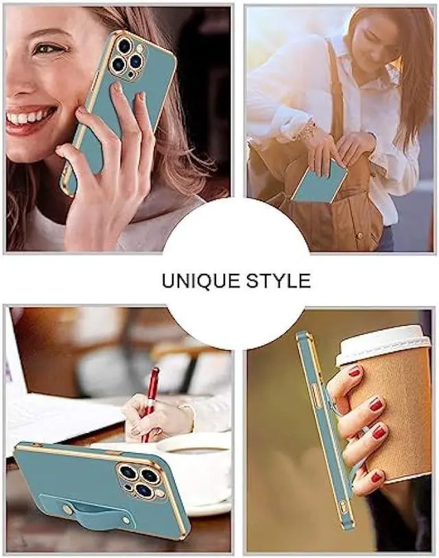 Alt view image 7 of 7 - VENINGO iPhone 13 Pro Max Phone Case,iPhone 13 Pro Max Case,Slim Fit Soft TPU with Adjustable Wristband Kickstand Scratch Resistant Shockproof Protective Cover for iPhone 13 Pro Max 6.7, Blue Grey