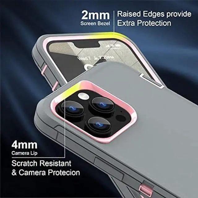 Alt view image 3 of 6 - Sansunto for iPhone 13 Pro Max Case, iPhone 12 Pro Max Case, Heavy Duty Shockproof 3 in 1 Silicone Rubber Hard PC Rugged Durable Phone Cover for iPhone 12/13 Pro Max Phone 6.7 Inch. (Gray/Pink)