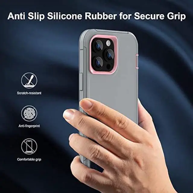 Alt view image 4 of 6 - Sansunto for iPhone 13 Pro Max Case, iPhone 12 Pro Max Case, Heavy Duty Shockproof 3 in 1 Silicone Rubber Hard PC Rugged Durable Phone Cover for iPhone 12/13 Pro Max Phone 6.7 Inch. (Gray/Pink)