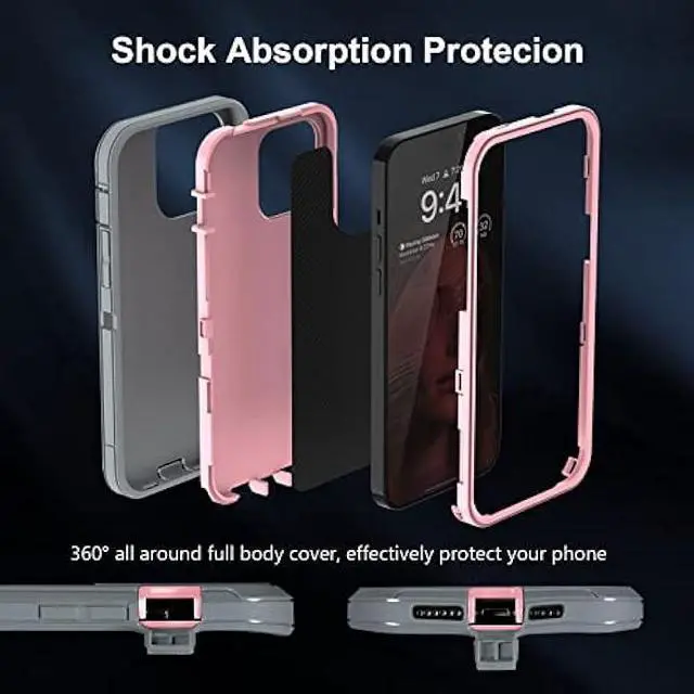 Alt view image 5 of 6 - Sansunto for iPhone 13 Pro Max Case, iPhone 12 Pro Max Case, Heavy Duty Shockproof 3 in 1 Silicone Rubber Hard PC Rugged Durable Phone Cover for iPhone 12/13 Pro Max Phone 6.7 Inch. (Gray/Pink)