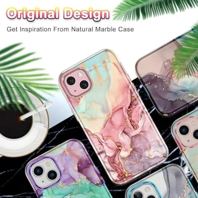 Alt view image 7 of 7 - Btscase for iPhone 15 Plus Case 6.7 inch (2023), Marble Pattern 3 in 1 Heavy Duty Shockproof Full Body Hard PC+Soft Silicone Drop Protective Women Girls Cover for iPhone 15 Plus, Rose Gold