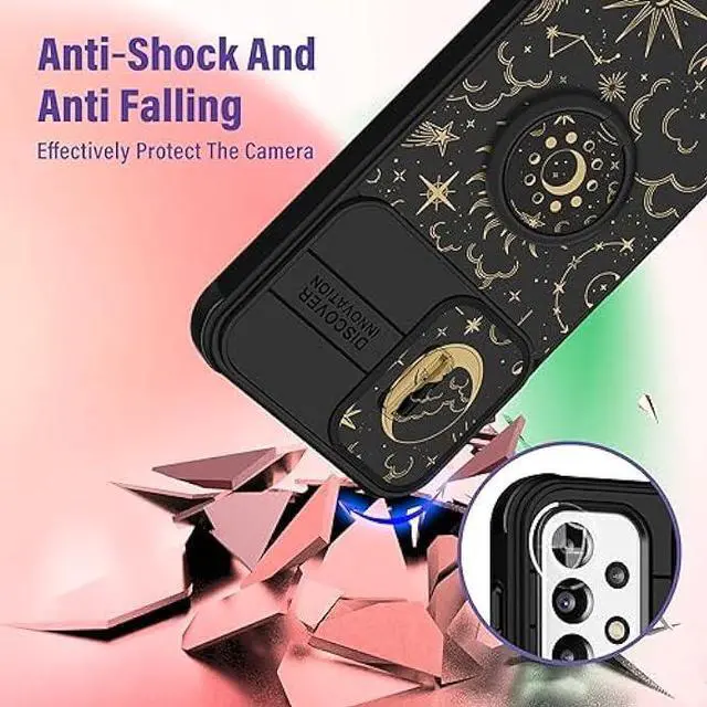 Alt view image 3 of 6 - Funermei (2in1 for Samsung Galaxy A23 5G Case Sun Moon Women Girls Cute Phone Cover Pretty Space Aesthetic Sun and Moon Stars Design with Camera Cover and Ring Stand for Galaxy A23 5G/4G Case