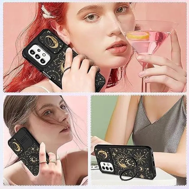 Alt view image 6 of 6 - Funermei (2in1 for Samsung Galaxy A23 5G Case Sun Moon Women Girls Cute Phone Cover Pretty Space Aesthetic Sun and Moon Stars Design with Camera Cover and Ring Stand for Galaxy A23 5G/4G Case