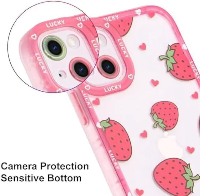 Alt view image 5 of 6 - MZELQ Compatible with iPhone 15 Case Pink Strawberry Cute Pattern Soft TPU Case for Girls Women + 1* Screen Protector, Camera Hole Protective Phone Case