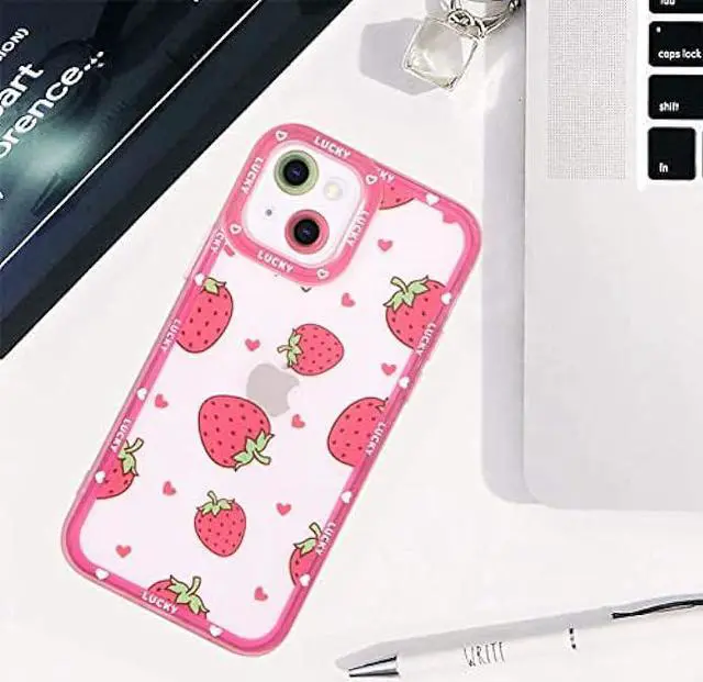 Alt view image 6 of 6 - MZELQ Compatible with iPhone 15 Case Pink Strawberry Cute Pattern Soft TPU Case for Girls Women + 1* Screen Protector, Camera Hole Protective Phone Case