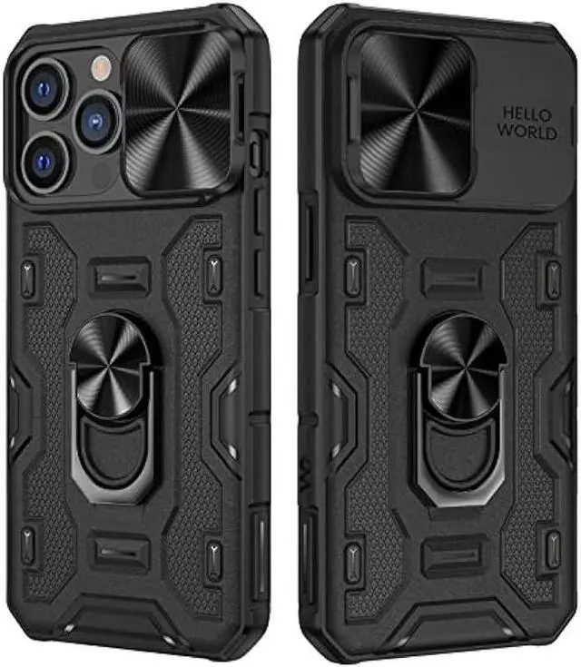 Main image of VEGO for iPhone 14 Pro Max Case, iPhone 14 Pro Max Kickstand Case with Slide Camera Cover Built-in 360° Rotate Ring Stand Magnetic Shockproof Phone Cover Case for iPhone 14 Pro Max 6.7 2022 - Black