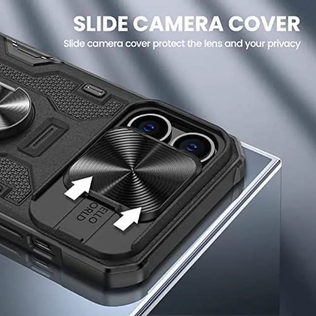 Alt view image 3 of 6 - VEGO for iPhone 14 Pro Max Case, iPhone 14 Pro Max Kickstand Case with Slide Camera Cover Built-in 360° Rotate Ring Stand Magnetic Shockproof Phone Cover Case for iPhone 14 Pro Max 6.7 2022 - Black