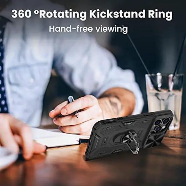 Alt view image 4 of 6 - VEGO for iPhone 14 Pro Max Case, iPhone 14 Pro Max Kickstand Case with Slide Camera Cover Built-in 360° Rotate Ring Stand Magnetic Shockproof Phone Cover Case for iPhone 14 Pro Max 6.7 2022 - Black