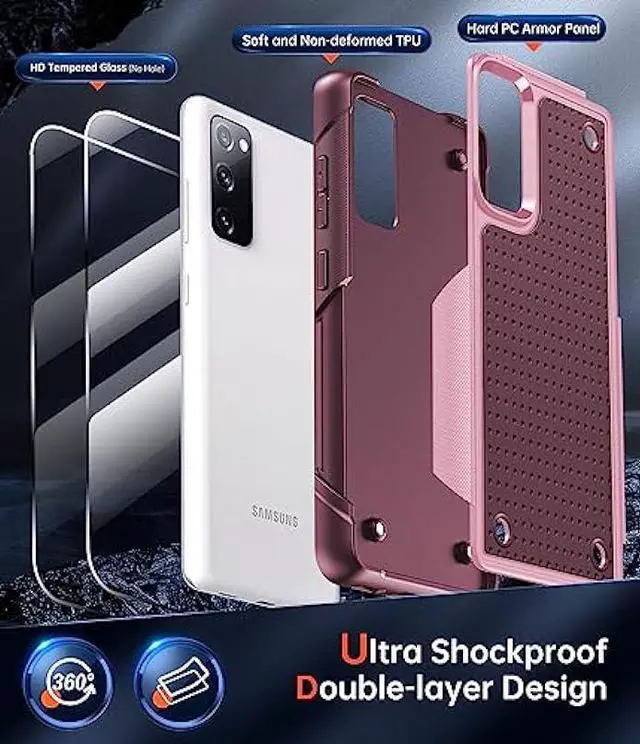Alt view image 2 of 6 - LeYi for Samsung Galaxy S20-FE 5G Case: S20 FE 5G Phone Case with 2 Pack Screen Protectors, Heavy Duty PC Back & Soft Bumper Cell Phone Case Cover for Samsung S20FE 5G/S 20FE, Red Pink