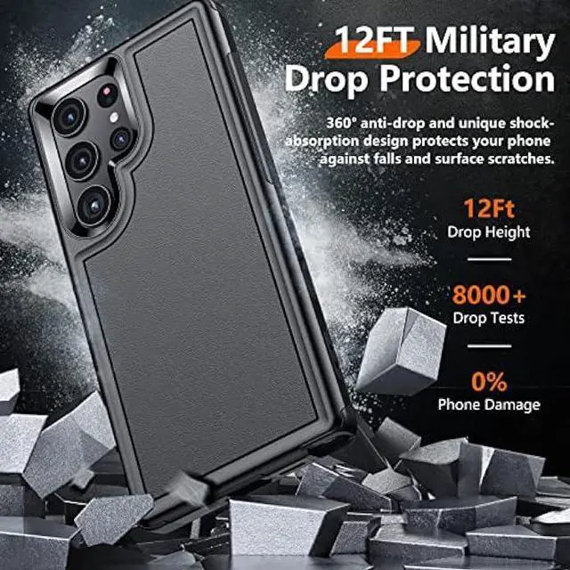 Alt view image 2 of 6 - Red2Fire for Samsung Galaxy S23 Ultra Case, [Military Grade Shockproof] with 2Pcs [Soft Screen Protector + Lens Protector] Heavy Duty Full Body Protection Phone Case for S23 Ultra Case 5G, Black