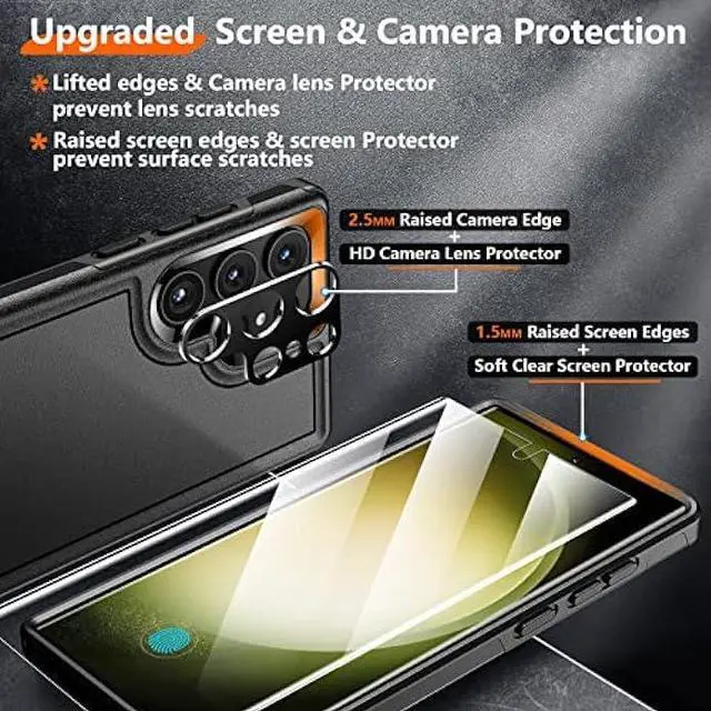 Alt view image 3 of 6 - Red2Fire for Samsung Galaxy S23 Ultra Case, [Military Grade Shockproof] with 2Pcs [Soft Screen Protector + Lens Protector] Heavy Duty Full Body Protection Phone Case for S23 Ultra Case 5G, Black