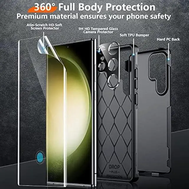 Alt view image 5 of 6 - Red2Fire for Samsung Galaxy S23 Ultra Case, [Military Grade Shockproof] with 2Pcs [Soft Screen Protector + Lens Protector] Heavy Duty Full Body Protection Phone Case for S23 Ultra Case 5G, Black