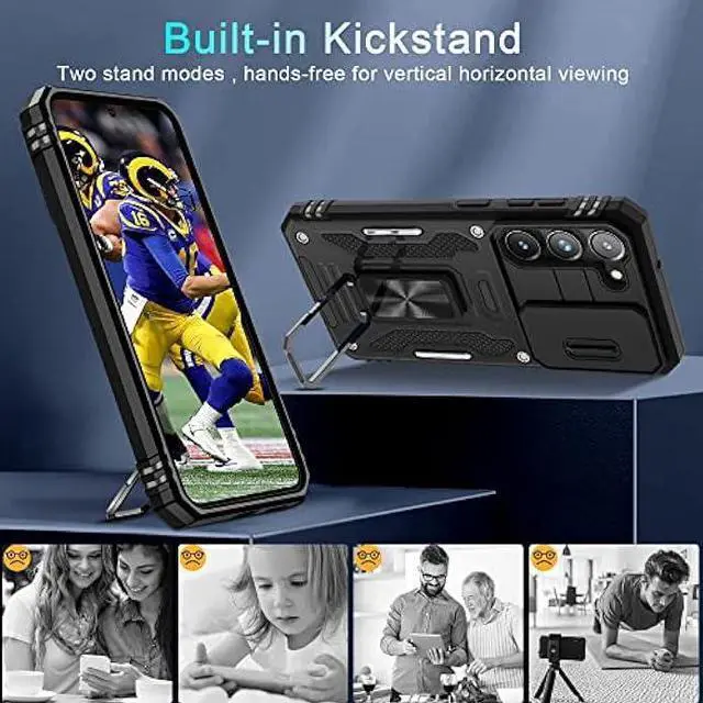 Alt view image 5 of 6 - DEERLAMN for Samsung Galaxy S23 Case with Slide Camera Cover+Screen Protector(2 Packs),[Magnetic Kickstand] [Camera Protection] Military Grade Shockproof Heavy Duty Protective Cover-Black