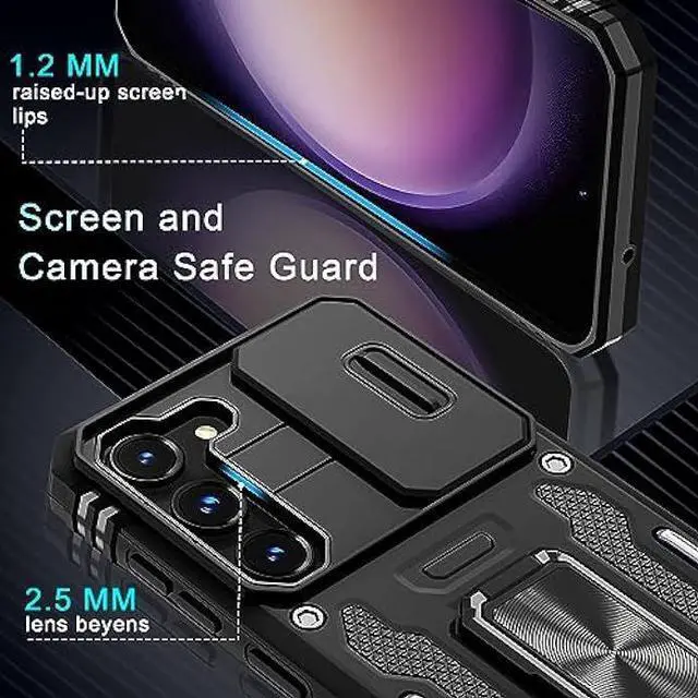 Alt view image 6 of 6 - DEERLAMN for Samsung Galaxy S23 Case with Slide Camera Cover+Screen Protector(2 Packs),[Magnetic Kickstand] [Camera Protection] Military Grade Shockproof Heavy Duty Protective Cover-Black