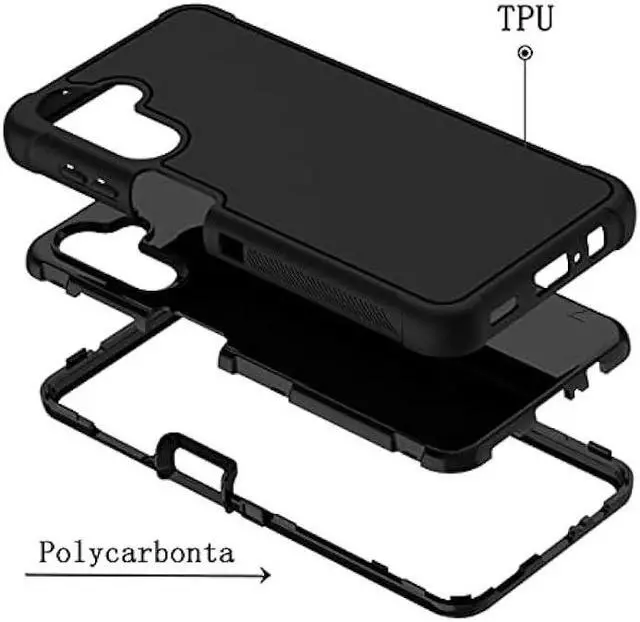 Alt view image 6 of 6 - Galaxy A14 5G Phone Case with HD Screen Protector Heavy Duty [3 Layer] Hybrid Shock Proof Protective Rugged Bumper PC and TPU Cover Case for Samsung Galaxy A14 5G Phone (Black)