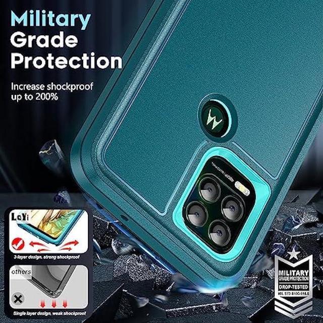 Alt view image 5 of 6 - LeYi for Moto G Stylus 5G 2021 Case: with 2 PCS Tempered Glass Screen Protector, Heavy Duty 3 in 1 Moto G Stylus 2021 Case, Military Grade Shockproof Phone Case for Motorola Moto G Stylus 2021 (Teal)