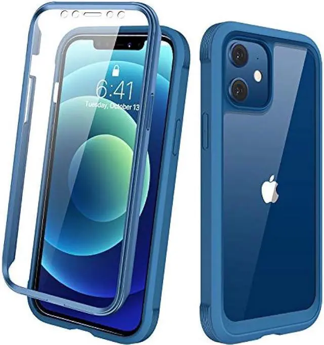 Main image of Diaclara Designed for iPhone 12 Mini Case, Full Body Rugged Case with Built-in Touch Sensitive Anti-Scratch Screen Protector, Soft TPU Bumper Case for iPhone 12 Mini 5.4 (Blue and Clear)