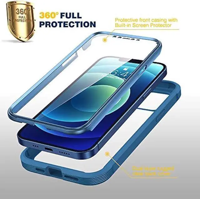 Alt view image 2 of 6 - Diaclara Designed for iPhone 12 Mini Case, Full Body Rugged Case with Built-in Touch Sensitive Anti-Scratch Screen Protector, Soft TPU Bumper Case for iPhone 12 Mini 5.4 (Blue and Clear)