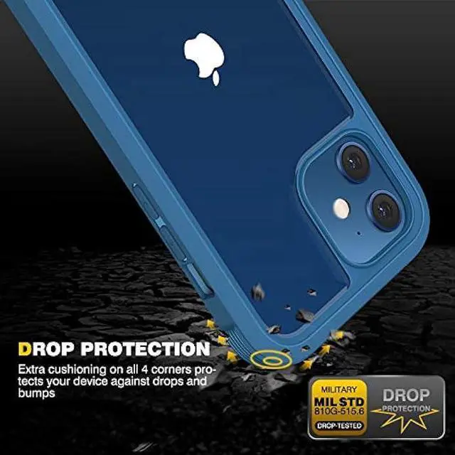 Alt view image 3 of 6 - Diaclara Designed for iPhone 12 Mini Case, Full Body Rugged Case with Built-in Touch Sensitive Anti-Scratch Screen Protector, Soft TPU Bumper Case for iPhone 12 Mini 5.4 (Blue and Clear)