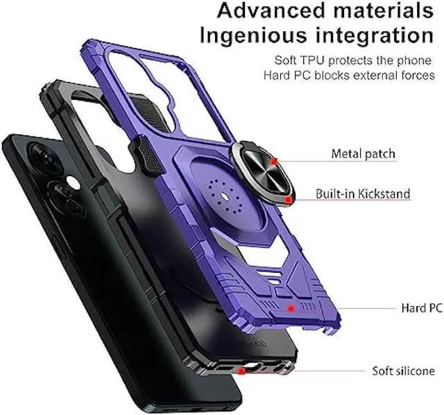 Alt view image 3 of 6 - Ailiber Case for One Plus Nord N30 5G, 1Plus Nord N30 5G Phone Case with Screen Protector, Ring Kickstand for Magnetic Car Mount, Heavy Duty Shockproof Rugged Protective Cover for 1+ N30-Purple