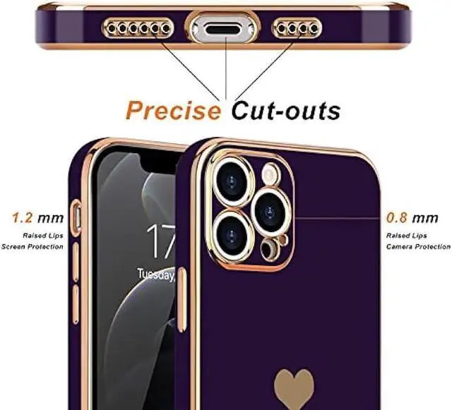 Alt view image 3 of 6 - Teageo for iPhone 12 Pro Max Case for Women Girl, Cute Love-Heart Luxury Bling Soft Back Cover, Raised Camera Protection Bumper, Silicone Shockproof Phone Case for iPhone 12 Pro Max, Dark Purple