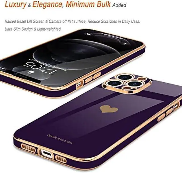 Alt view image 4 of 6 - Teageo for iPhone 12 Pro Max Case for Women Girl, Cute Love-Heart Luxury Bling Soft Back Cover, Raised Camera Protection Bumper, Silicone Shockproof Phone Case for iPhone 12 Pro Max, Dark Purple