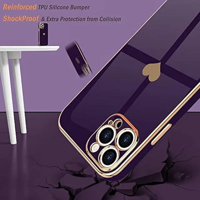 Alt view image 5 of 6 - Teageo for iPhone 12 Pro Max Case for Women Girl, Cute Love-Heart Luxury Bling Soft Back Cover, Raised Camera Protection Bumper, Silicone Shockproof Phone Case for iPhone 12 Pro Max, Dark Purple