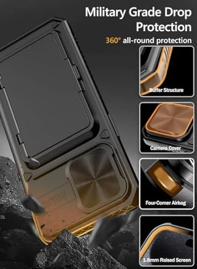 Alt view image 4 of 6 - Vihibii for iPhone 15 Pro Max Case with Card Holder (4 Cards) & Slide Camera Cover & Kickstand, Military Grade Drop Protection, Rugged Hard Back & Silicone Edge Wallet Phone Case, 6.7 2023, Black