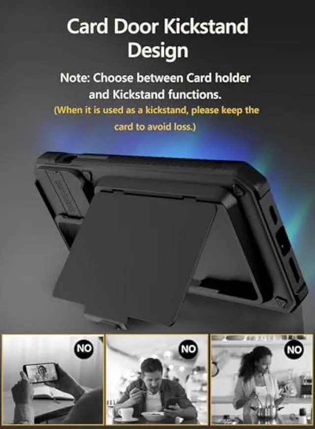 Alt view image 5 of 6 - Vihibii for iPhone 15 Pro Max Case with Card Holder (4 Cards) & Slide Camera Cover & Kickstand, Military Grade Drop Protection, Rugged Hard Back & Silicone Edge Wallet Phone Case, 6.7 2023, Black