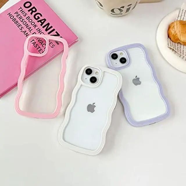 Alt view image 2 of 4 - XIZYO for iPhone 13 Case iPhone 14 Case, Curly Wave Frame Cute Phone Case Clear Wavy Aesthetic Phone Case for Women Girls Slim Soft TPU Shockproof Protective Bumper Case, White