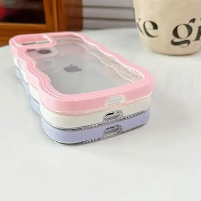 Alt view image 4 of 4 - XIZYO for iPhone 13 Case iPhone 14 Case, Curly Wave Frame Cute Phone Case Clear Wavy Aesthetic Phone Case for Women Girls Slim Soft TPU Shockproof Protective Bumper Case, White