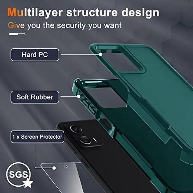 Alt view image 3 of 6 - for Motorola Moto G Power 5G 2023 & Moto G 5G 2023 Case with Tempered Glass Screen Protector[1 Pack], Dual Layer Full Body Heavy Duty Rugged Shockproof Protective Phone Cover, Dark Green