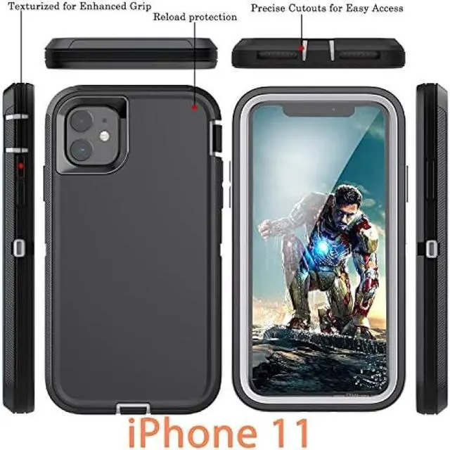 Alt view image 3 of 6 - YmhxcY for iPhone 11 Case Shockproof Dropproof Dust-Proof Drop Proof 3-Layer Durable Phone Case Heavy Duty Protection Phone Case Cover for Apple iPhone 11 6.1 Black and Grey