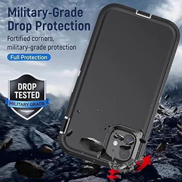 Alt view image 4 of 6 - YmhxcY for iPhone 11 Case Shockproof Dropproof Dust-Proof Drop Proof 3-Layer Durable Phone Case Heavy Duty Protection Phone Case Cover for Apple iPhone 11 6.1 Black and Grey