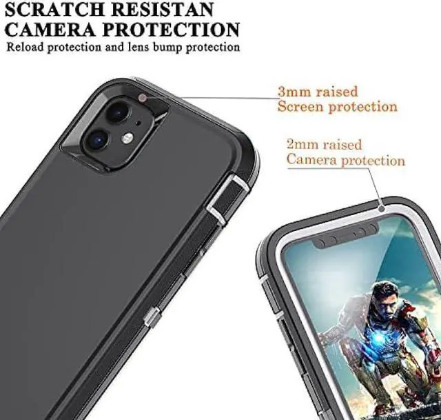 Alt view image 5 of 6 - YmhxcY for iPhone 11 Case Shockproof Dropproof Dust-Proof Drop Proof 3-Layer Durable Phone Case Heavy Duty Protection Phone Case Cover for Apple iPhone 11 6.1 Black and Grey