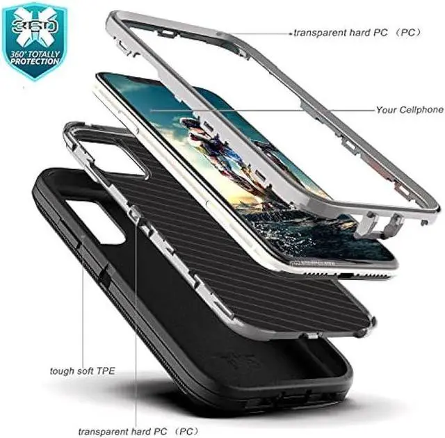 Alt view image 6 of 6 - YmhxcY for iPhone 11 Case Shockproof Dropproof Dust-Proof Drop Proof 3-Layer Durable Phone Case Heavy Duty Protection Phone Case Cover for Apple iPhone 11 6.1 Black and Grey