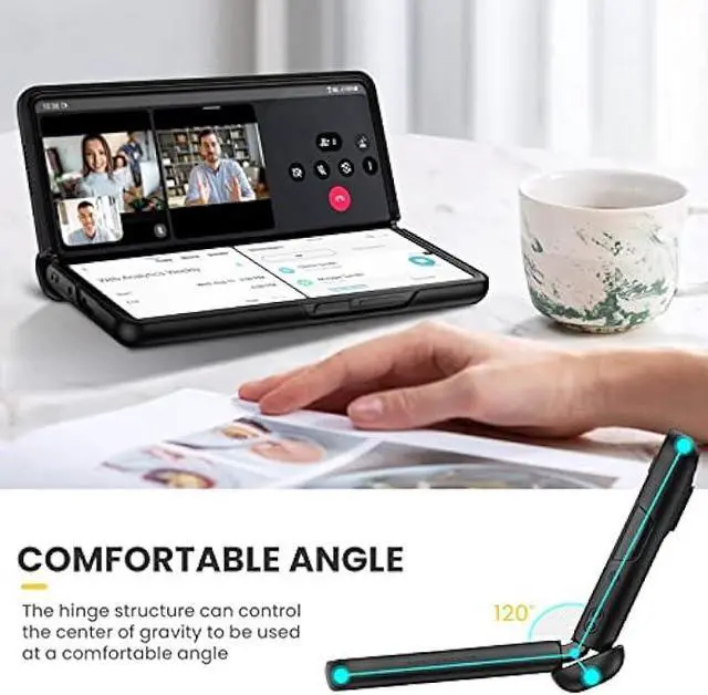 Alt view image 4 of 6 - Ruky Kickstand Case for Galaxy Z Fold 3, Hinge Protection & Built-in Screen Protector, Full Body Case PU Leather Stand Phone Case for Samsung Galaxy Z Fold 3 5G, Carbon Fiber