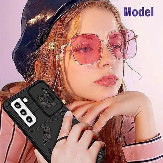 Alt view image 6 of 6 - Funermei (2in1 for Samsung Galaxy S22 Plus Case for Women Butterfly Cute Girls Cover Girly Pretty Kawaii Black Butterfly Design with Camera Cover and Ring Stand Funda for Galaxy S22 Plus Phone Case