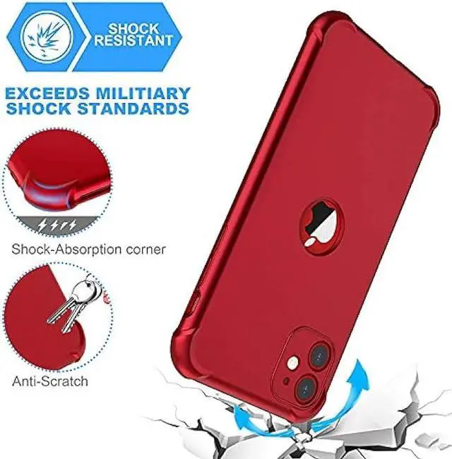 Alt view image 6 of 6 - ORETECH for iPhone 11 Case, with[2 x Tempered Glass Screen Protector] 360° Full Body Shockproof Protection Rubber Silicone for iPhone 11-6.1''- Red