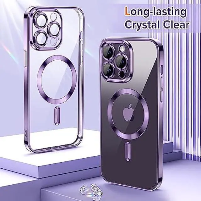 Alt view image 2 of 6 - Hython Magnetic Clear Case for iPhone 14 Pro Max Case [Compatible with MagSafe] [Full Camera Lens Protection] Luxury Plating Edge Slim Soft TPU Cover Shockproof Protective Phone Case, Purple